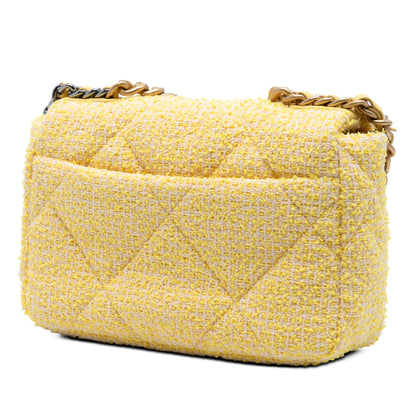 Second hand Chanel CHANEL 19 Medium Tweed Matelassè Flap Handbag Yellow - Tabita Bags