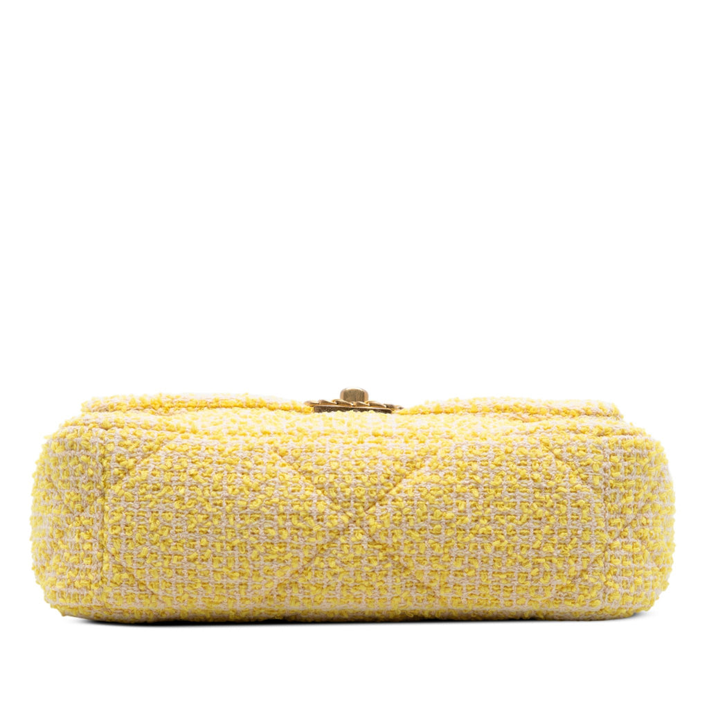 Second hand Chanel CHANEL 19 Medium Tweed Matelassè Flap Handbag Yellow - Tabita Bags