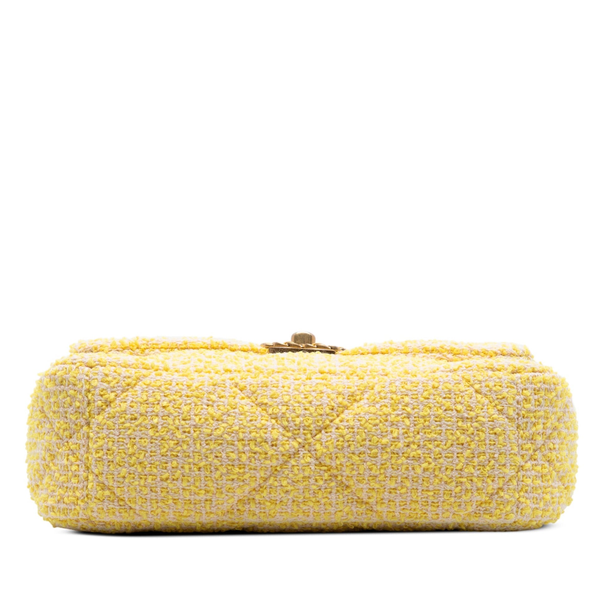 Second hand Chanel CHANEL 19 Medium Tweed Matelassè Flap Handbag Yellow - Tabita Bags