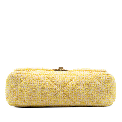Second hand Chanel CHANEL 19 Medium Tweed Matelassè Flap Handbag Yellow - Tabita Bags