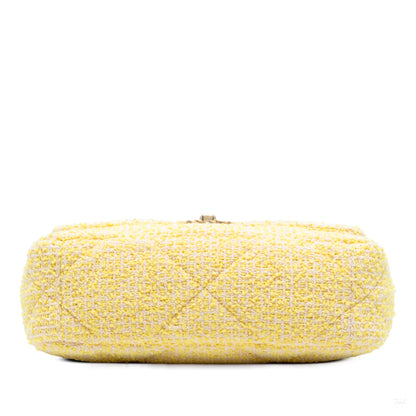 Second hand Chanel CHANEL 19 Medium Tweed Matelassè Flap Handbag Yellow - Tabita Bags