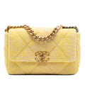 Second hand Chanel CHANEL 19 Medium Tweed Matelassè Flap Handbag Yellow - Tabita Bags