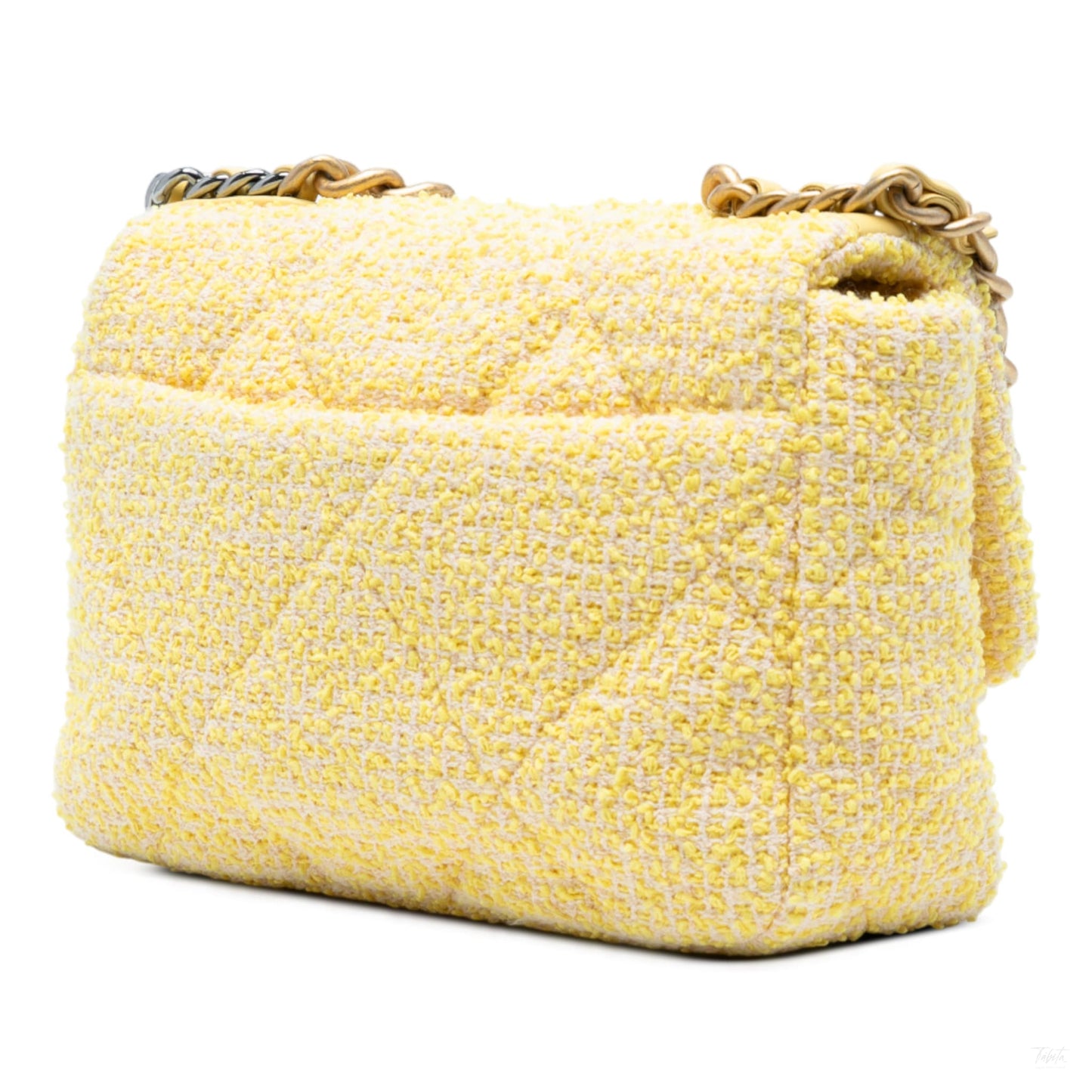 Second hand Chanel CHANEL 19 Medium Tweed Matelassè Flap Handbag Yellow - Tabita Bags