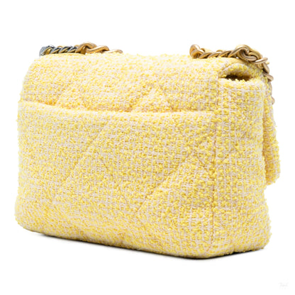 Second hand Chanel CHANEL 19 Medium Tweed Matelassè Flap Handbag Yellow - Tabita Bags
