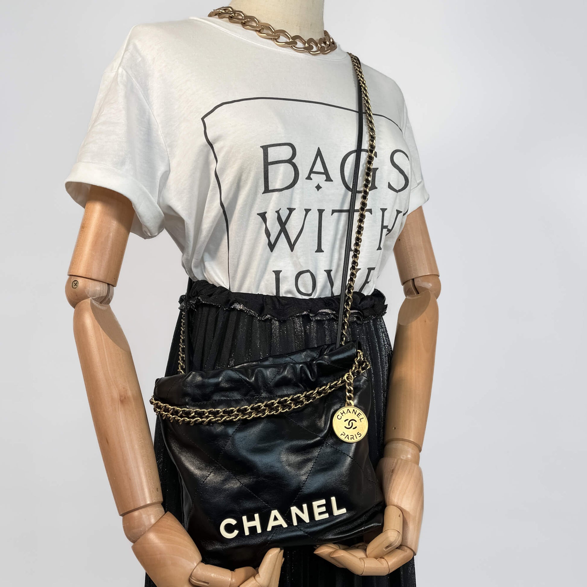 Second hand Chanel Chanel 22 Mini Leather Bucket Bag Black - Tabita Bags