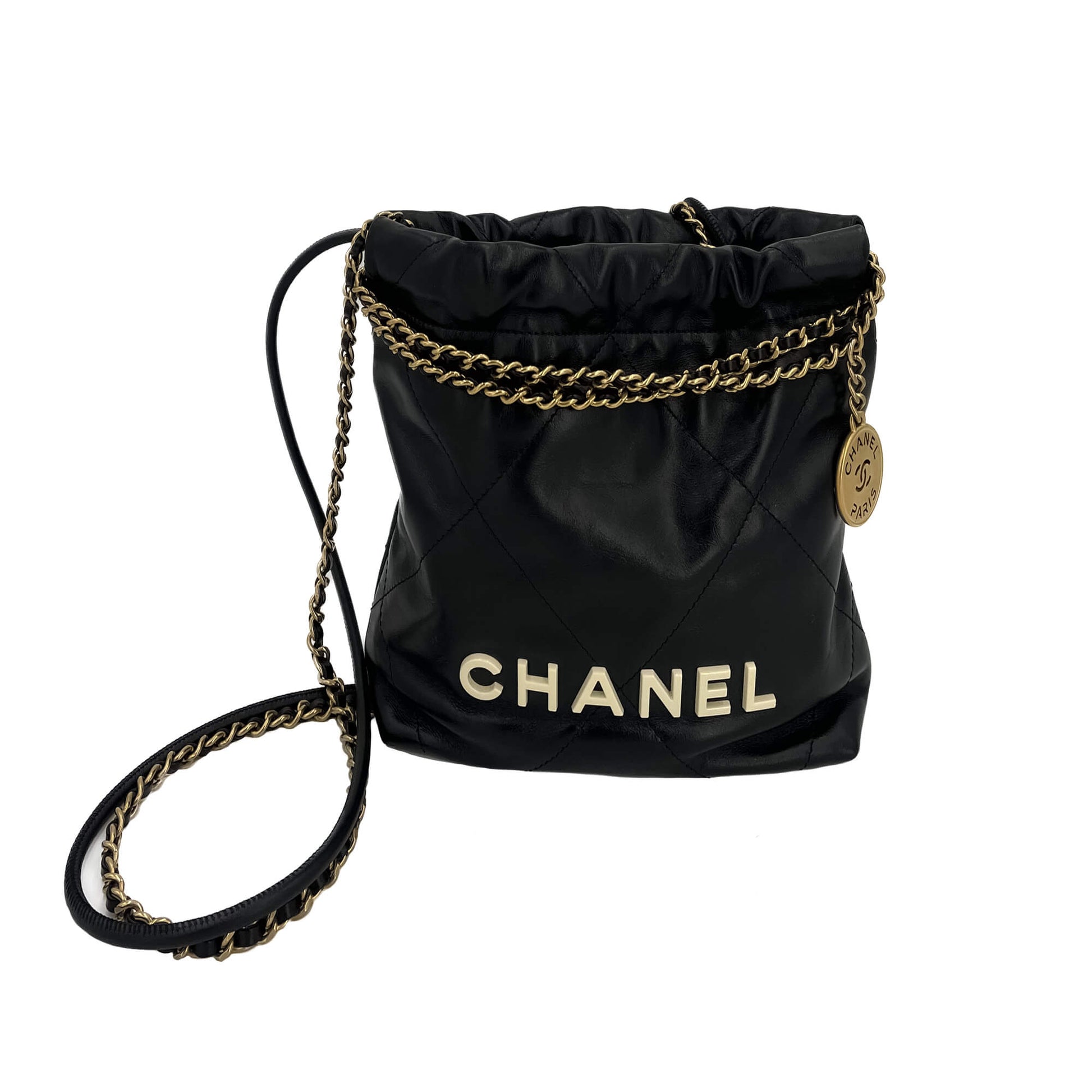 Second hand Chanel Chanel 22 Mini Leather Bucket Bag Black - Tabita Bags