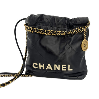 Second hand Chanel Chanel 22 Mini Leather Bucket Bag Black - Tabita Bags