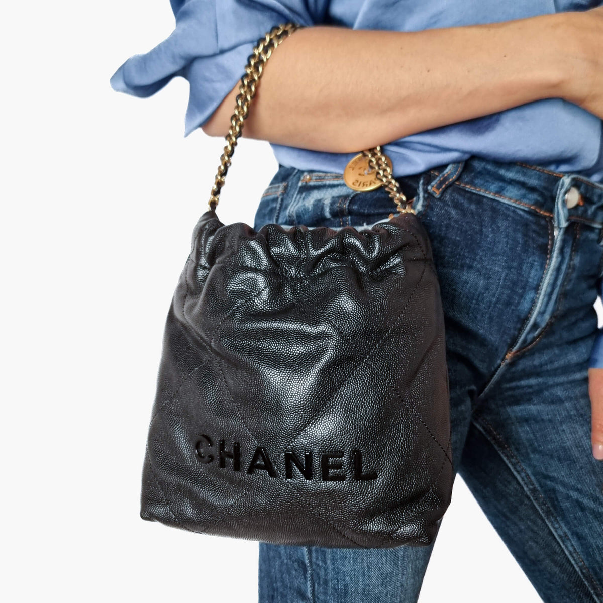 Second hand Chanel Chanel 22 Mini Leather Bucket Bag Black - Tabita Bags