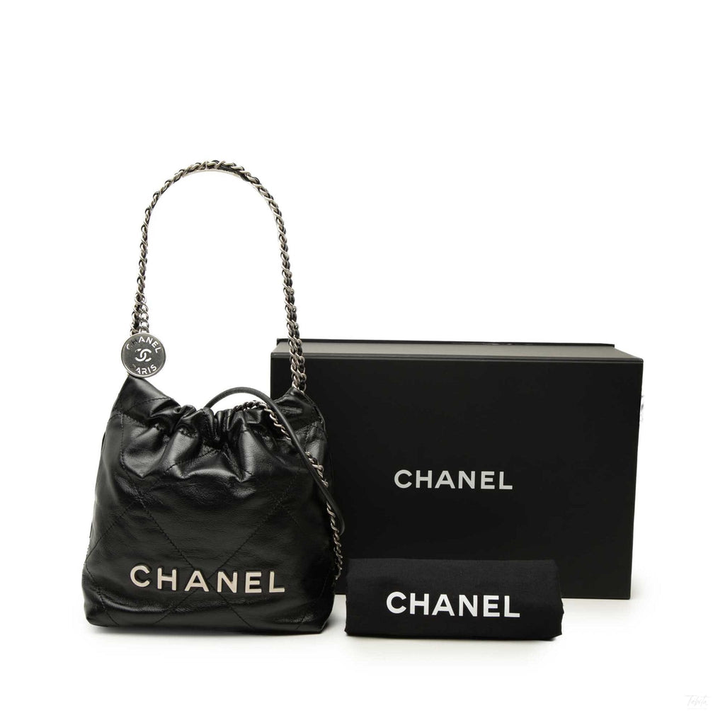 Second hand Chanel Chanel 22 Mini Leather Bucket Crossbody Black - Tabita Bags