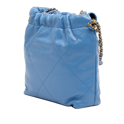 Second hand Chanel Chanel 22 Mini Leather Bucket Crossbody Blue - Tabita Bags