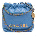 Second hand Chanel Chanel 22 Mini Leather Bucket Crossbody Blue - Tabita Bags