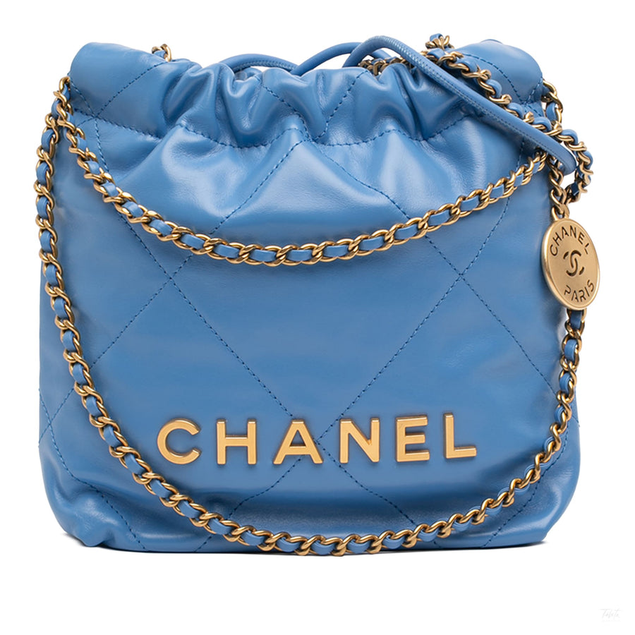 Second hand Chanel Chanel 22 Mini Leather Bucket Crossbody Blue - Tabita Bags