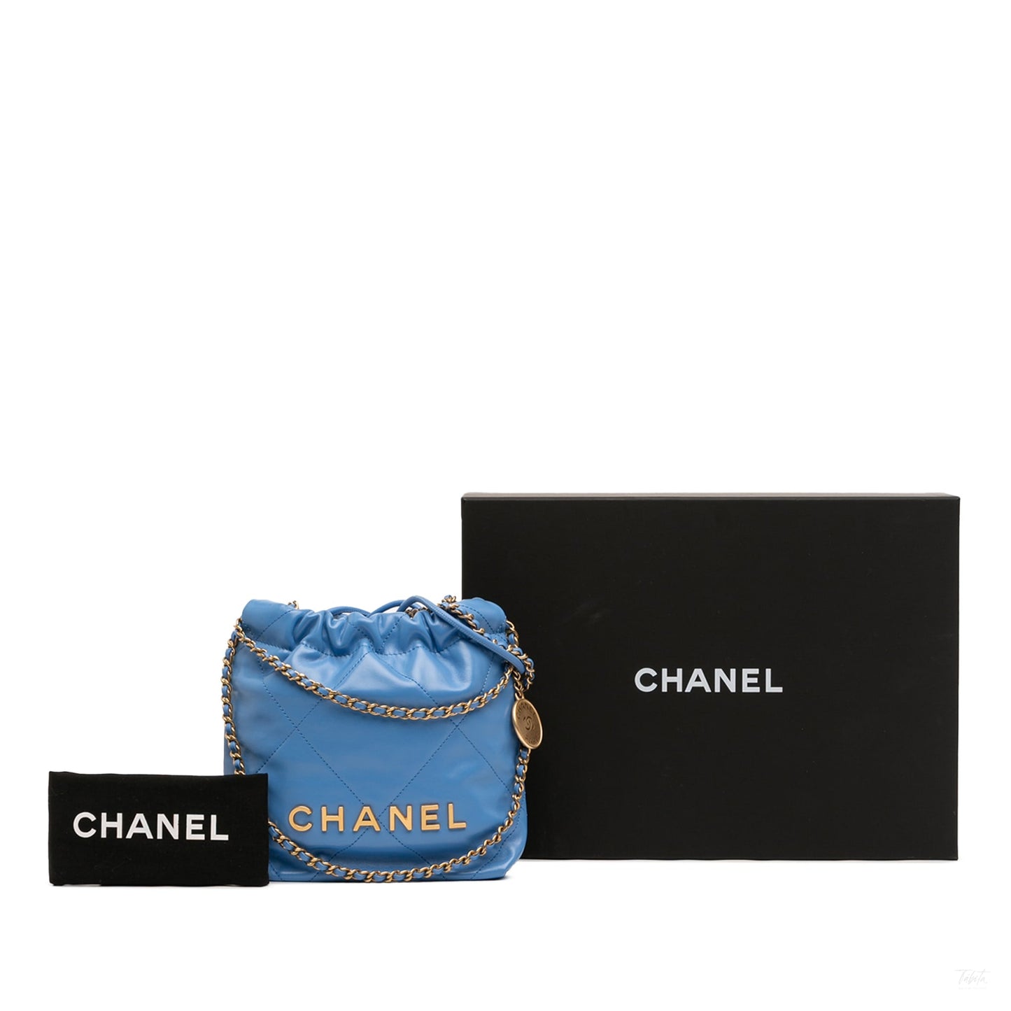 Second hand Chanel Chanel 22 Mini Leather Bucket Crossbody Blue - Tabita Bags