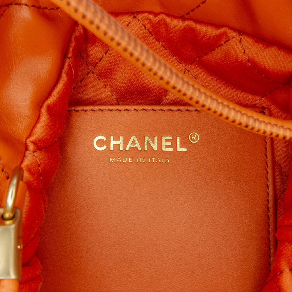 Second hand Chanel Chanel 22 Mini Leather Bucket Crossbody Orange - Tabita Bags