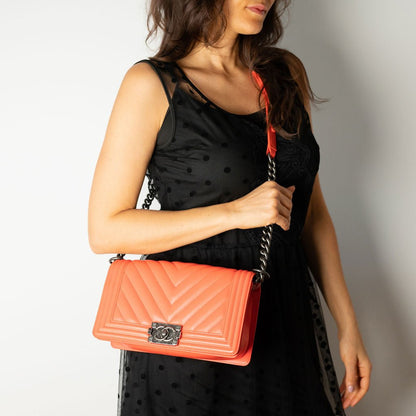 Second hand Chanel Chanel Boy Chevron Red Ruthenium - Tabita Bags