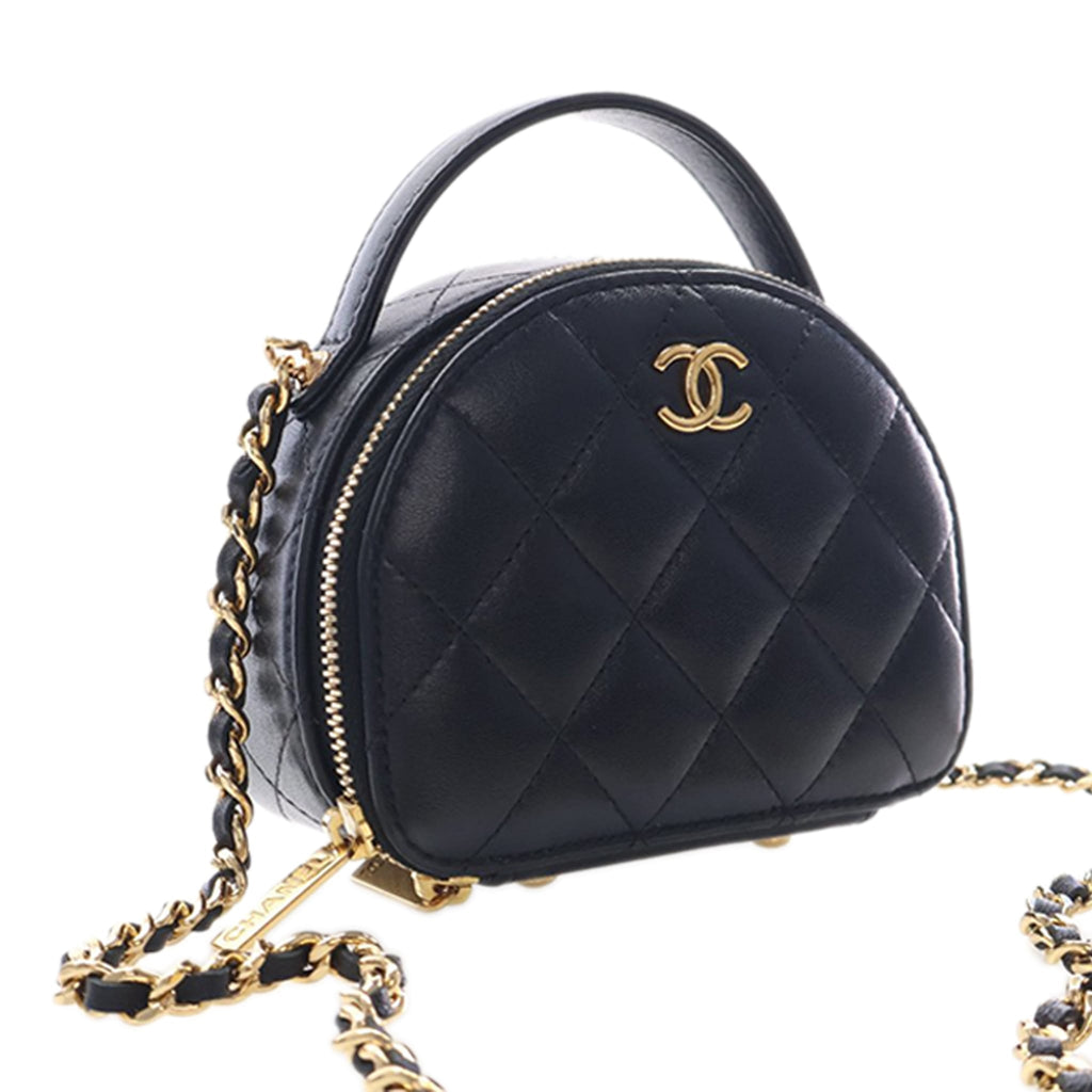 Second hand Chanel Chic Riviera Small Lambskin Leather Quilted Vanity Case Handbag Black - Tabita Bags