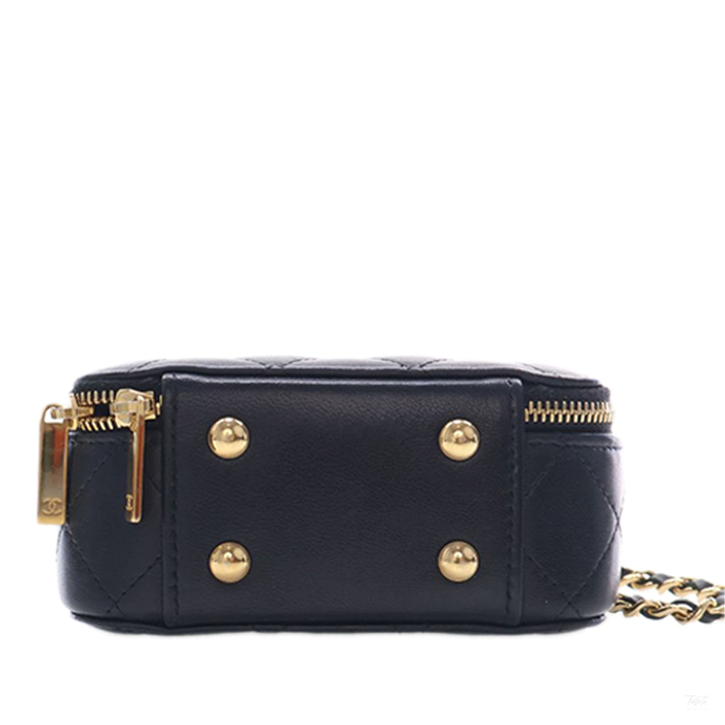 Second hand Chanel Chic Riviera Small Lambskin Leather Quilted Vanity Case Handbag Black - Tabita Bags