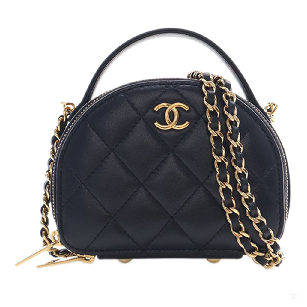 Second hand Chanel Chic Riviera Small Lambskin Leather Quilted Vanity Case Handbag Black - Tabita Bags