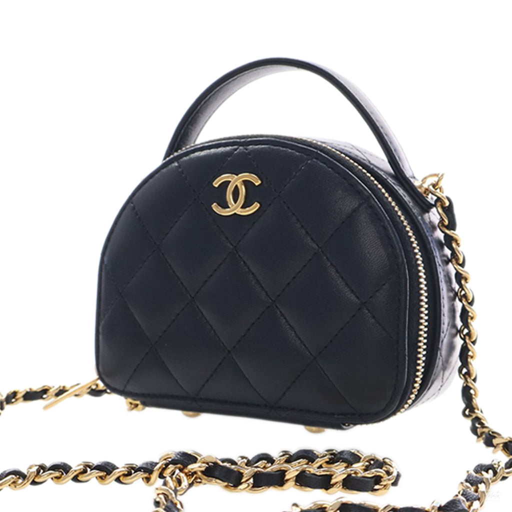 Second hand Chanel Chic Riviera Small Lambskin Leather Quilted Vanity Case Handbag Black - Tabita Bags