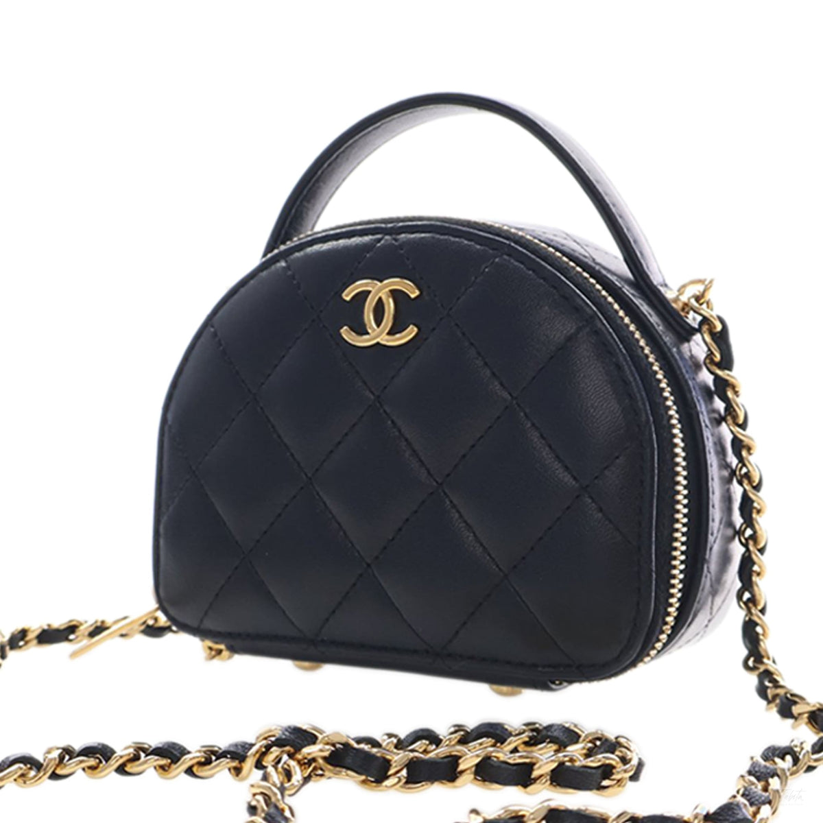 Second hand Chanel Chic Riviera Small Lambskin Leather Quilted Vanity Case Handbag Black - Tabita Bags