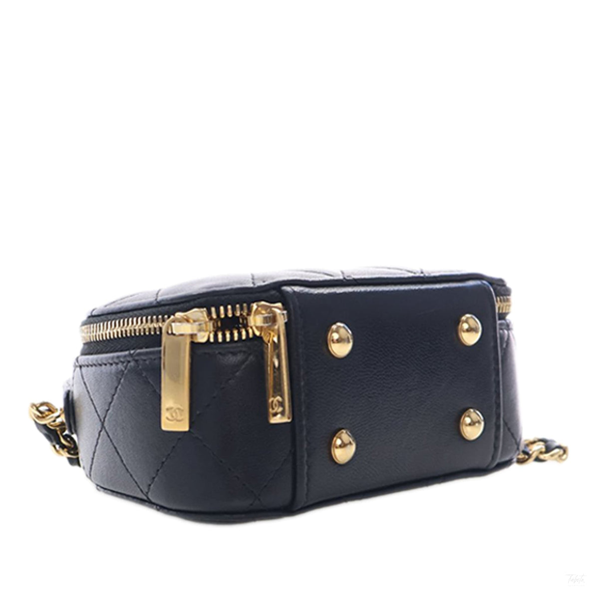 Second hand Chanel Chic Riviera Small Lambskin Leather Quilted Vanity Case Handbag Black - Tabita Bags