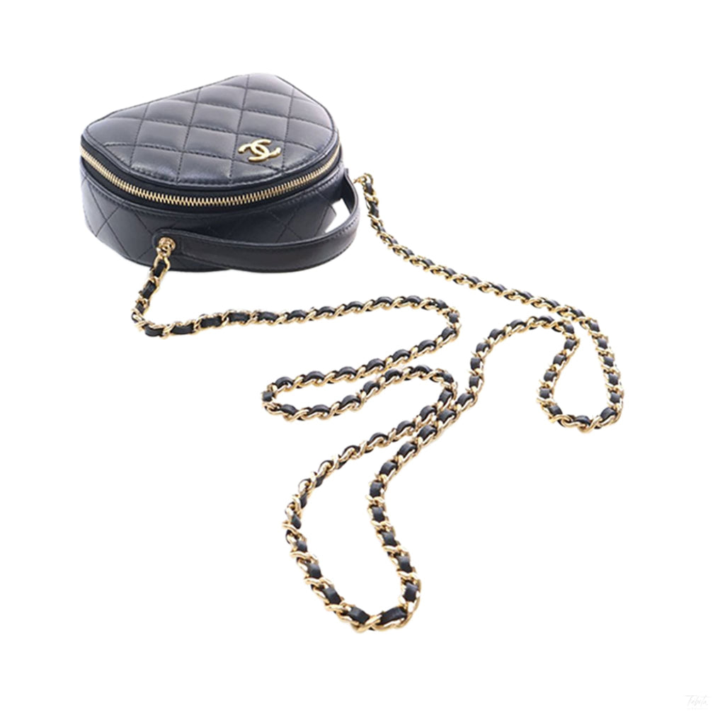 Second hand Chanel Chic Riviera Small Lambskin Leather Quilted Vanity Case Handbag Black - Tabita Bags