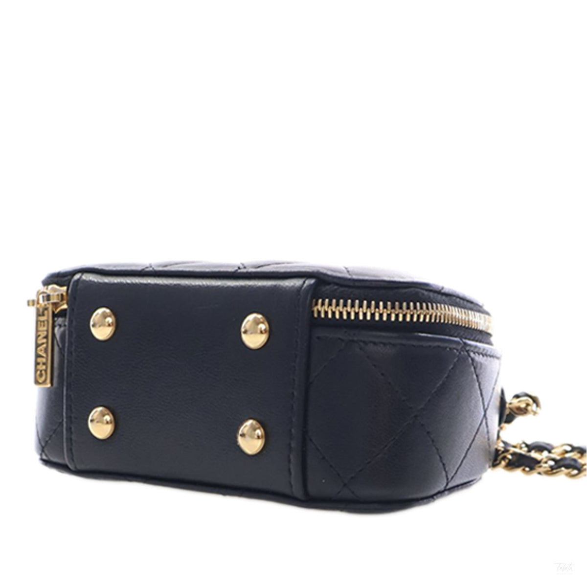 Second hand Chanel Chic Riviera Small Lambskin Leather Quilted Vanity Case Handbag Black - Tabita Bags