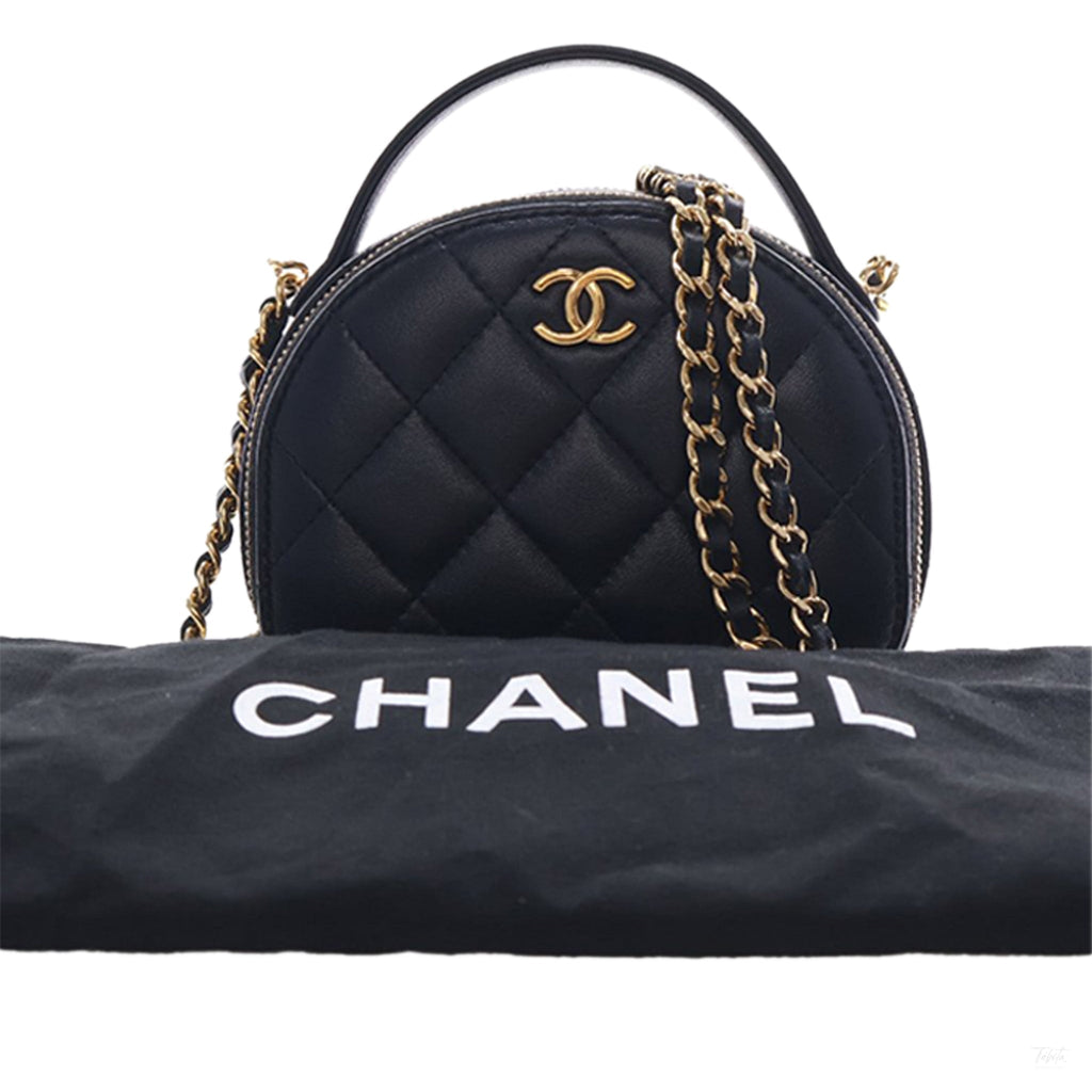 Second hand Chanel Chic Riviera Small Lambskin Leather Quilted Vanity Case Handbag Black - Tabita Bags