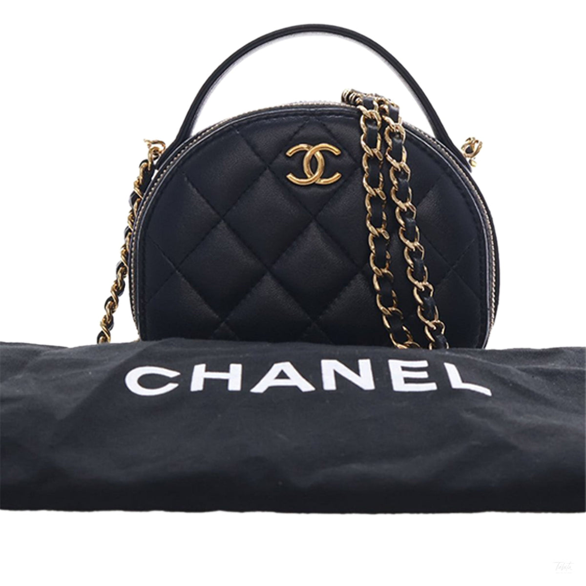 Second hand Chanel Chic Riviera Small Lambskin Leather Quilted Vanity Case Handbag Black - Tabita Bags