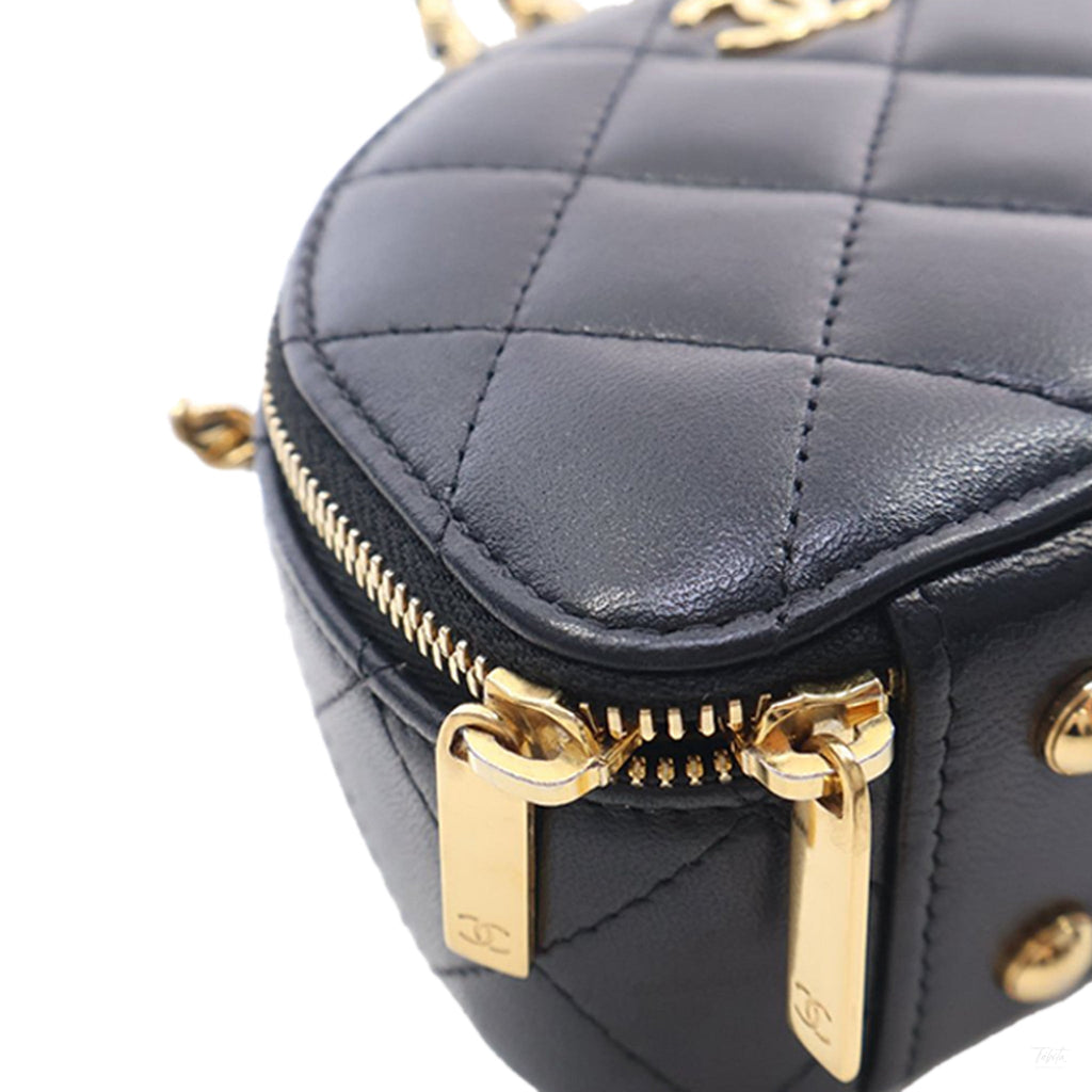 Second hand Chanel Chic Riviera Small Lambskin Leather Quilted Vanity Case Handbag Black - Tabita Bags