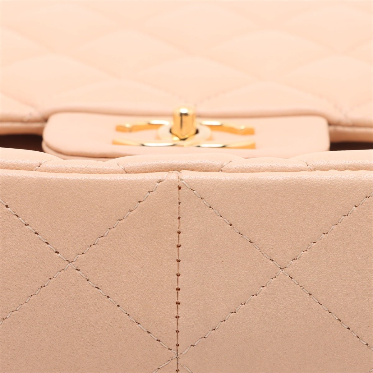 Second hand Chanel Classic Double Flap Jumbo Lambskin Leather Matelassè Handbag Beige - Tabita Bags