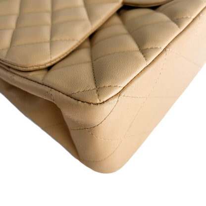 Second hand Chanel Classic Double Flap Jumbo Lambskin Leather Matelassè Handbag Beige - Tabita Bags