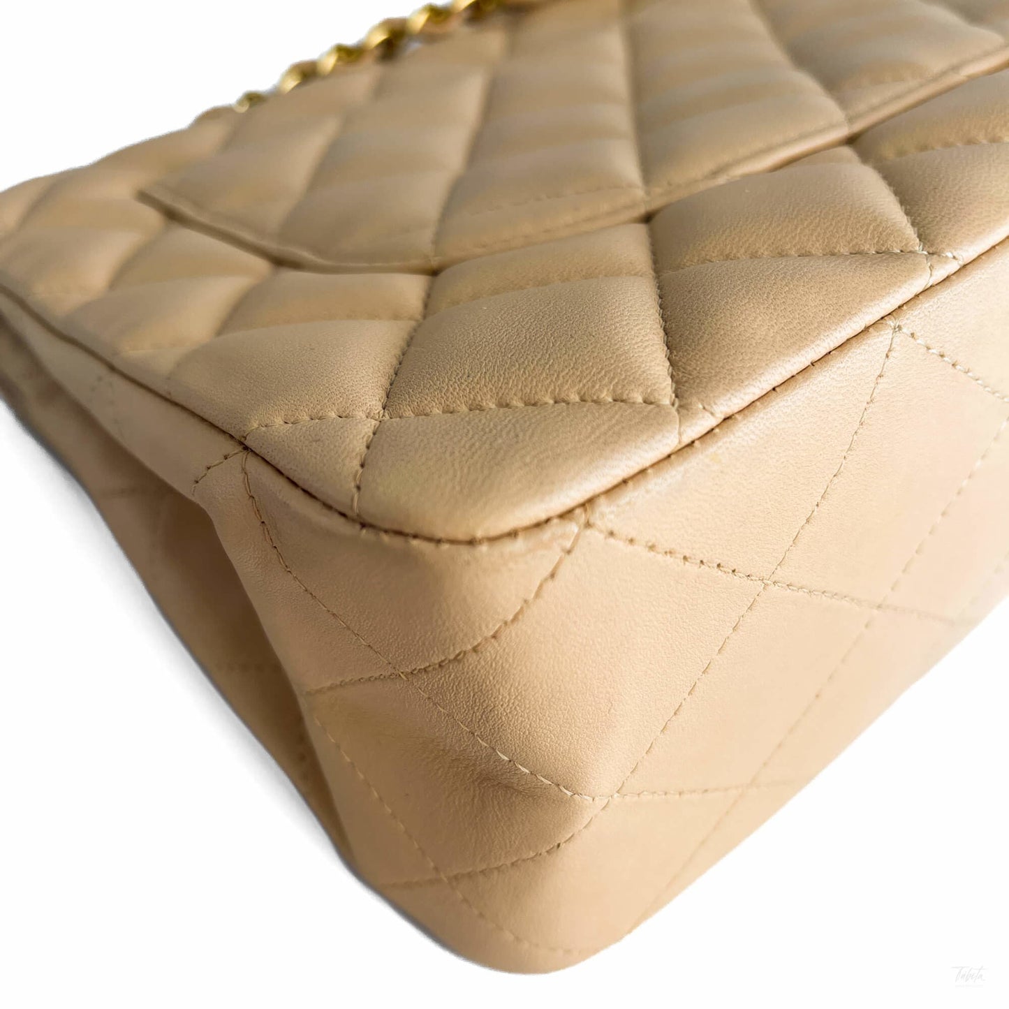 Second hand Chanel Classic Double Flap Jumbo Lambskin Leather Matelassè Handbag Beige - Tabita Bags