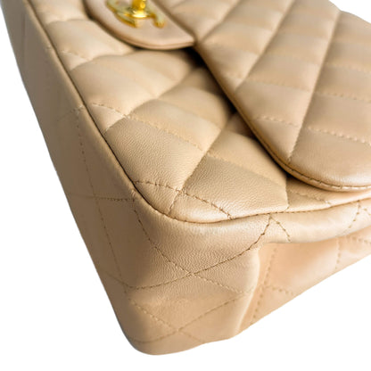 Second hand Chanel Classic Double Flap Jumbo Lambskin Leather Matelassè Handbag Beige - Tabita Bags