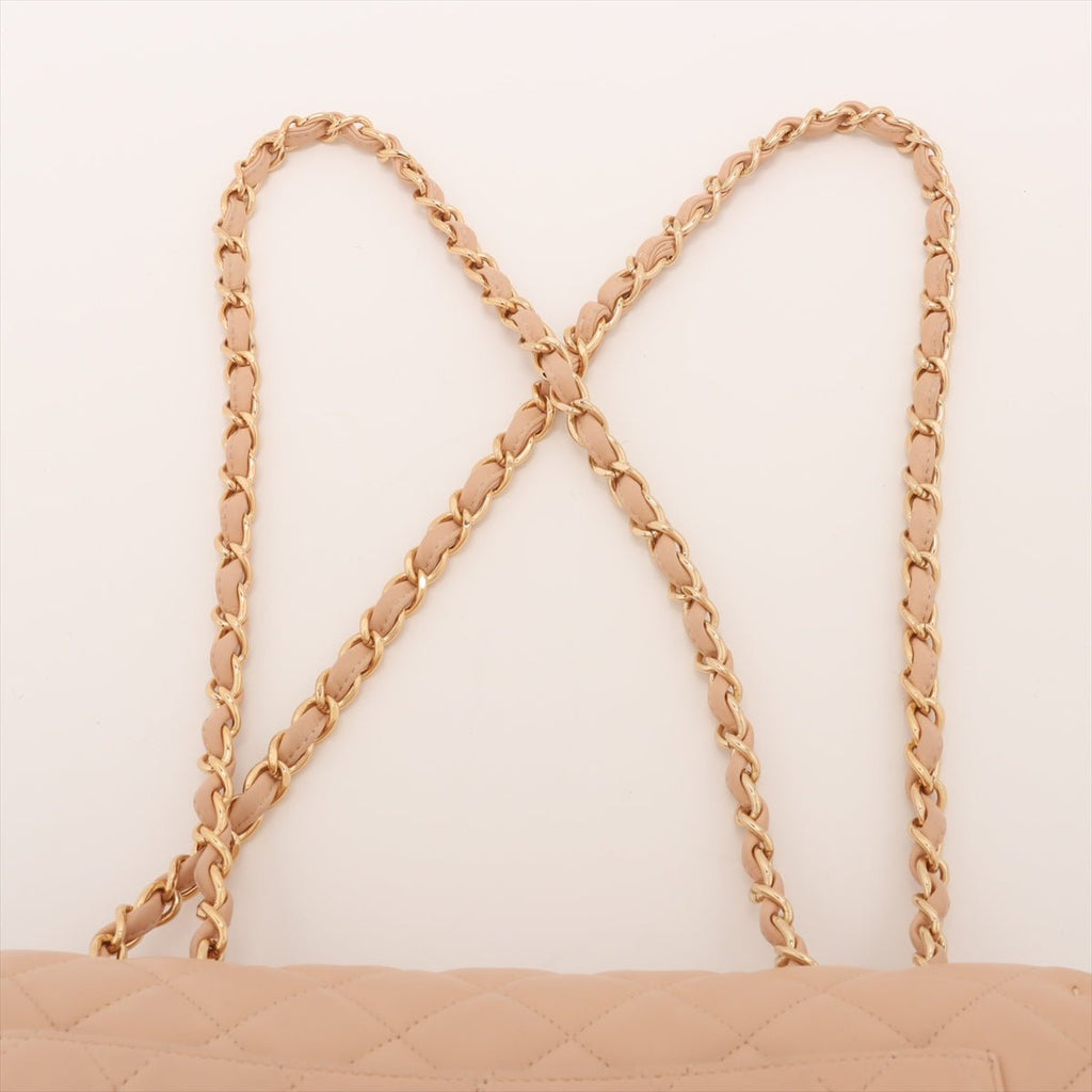 Second hand Chanel Classic Double Flap Jumbo Lambskin Leather Matelassè Handbag Beige - Tabita Bags
