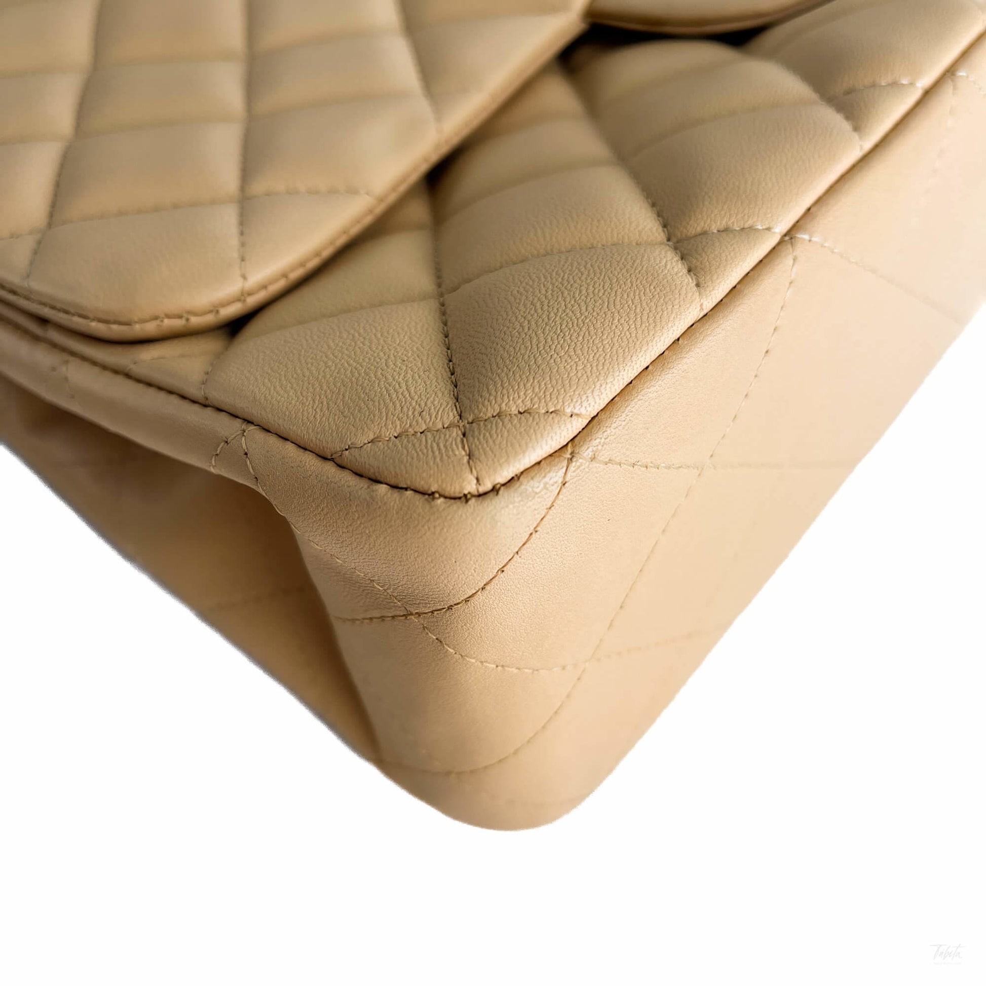 Second hand Chanel Classic Double Flap Jumbo Lambskin Leather Matelassè Handbag Beige - Tabita Bags