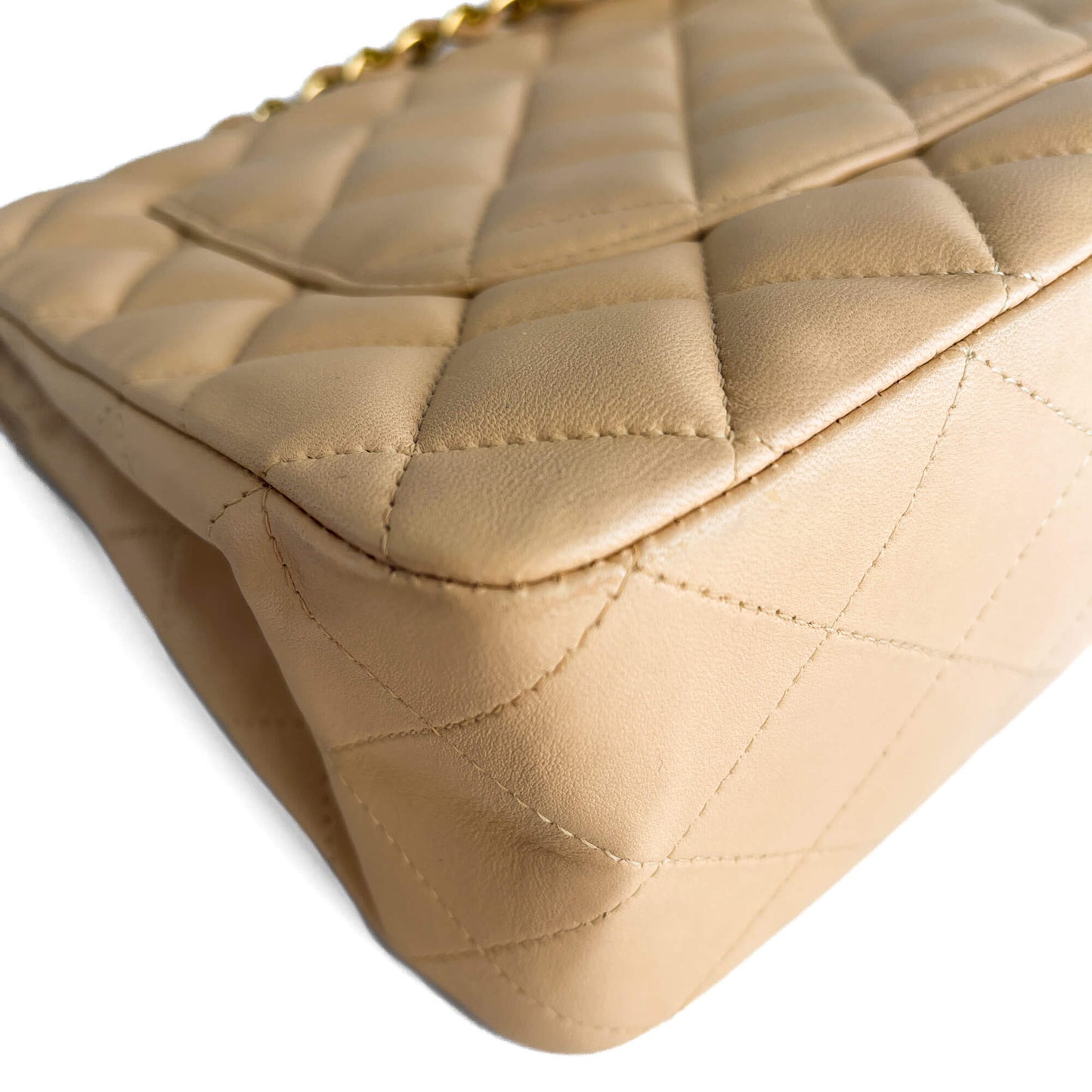 Second hand Chanel Classic Double Flap Jumbo Lambskin Leather Matelassè Handbag Beige - Tabita Bags