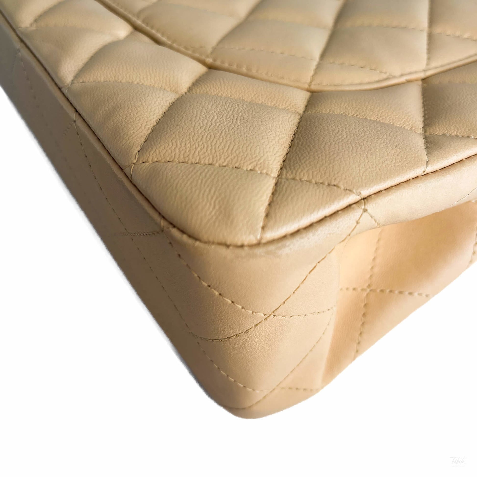 Second hand Chanel Classic Double Flap Jumbo Lambskin Leather Matelassè Handbag Beige - Tabita Bags