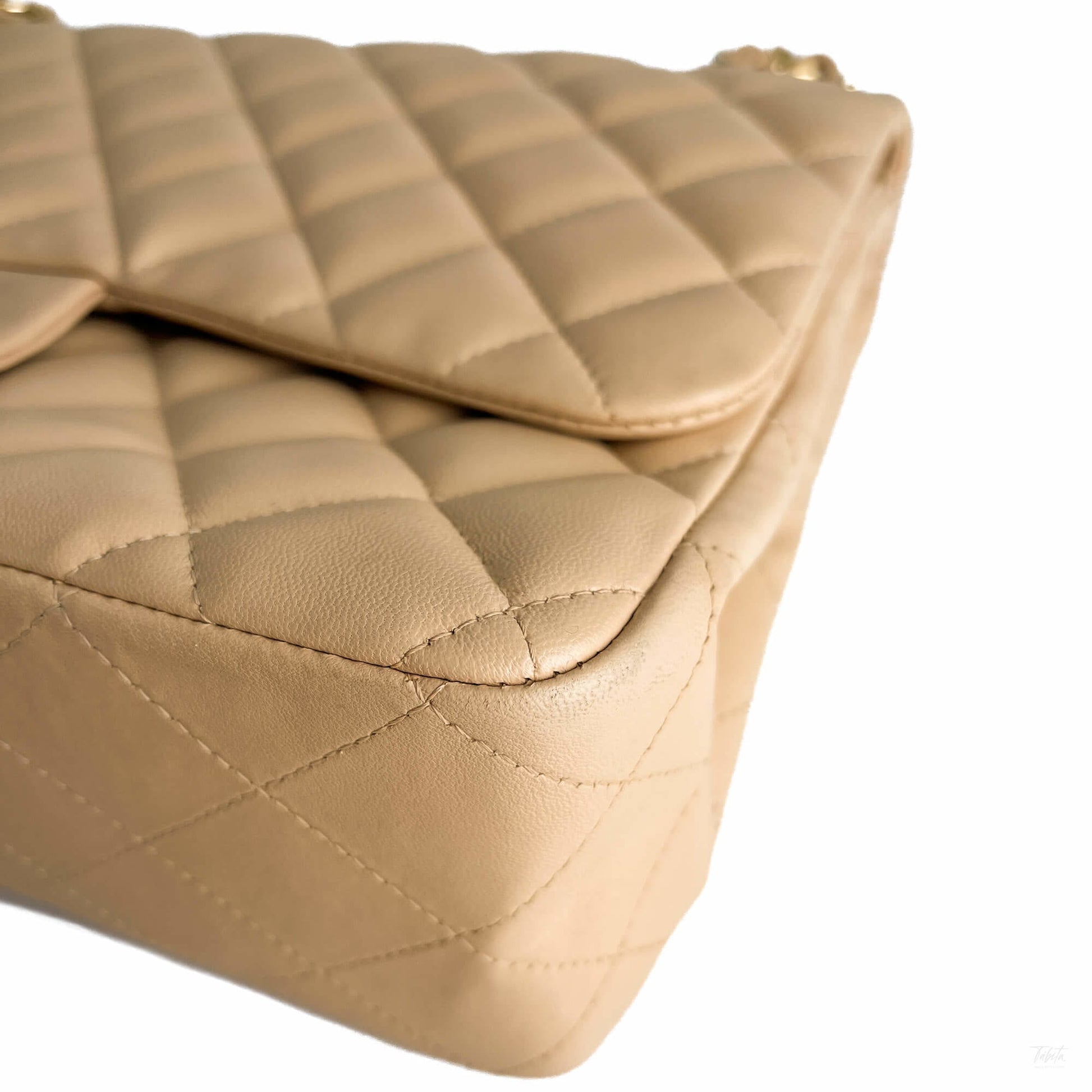 Second hand Chanel Classic Double Flap Jumbo Lambskin Leather Matelassè Handbag Beige - Tabita Bags