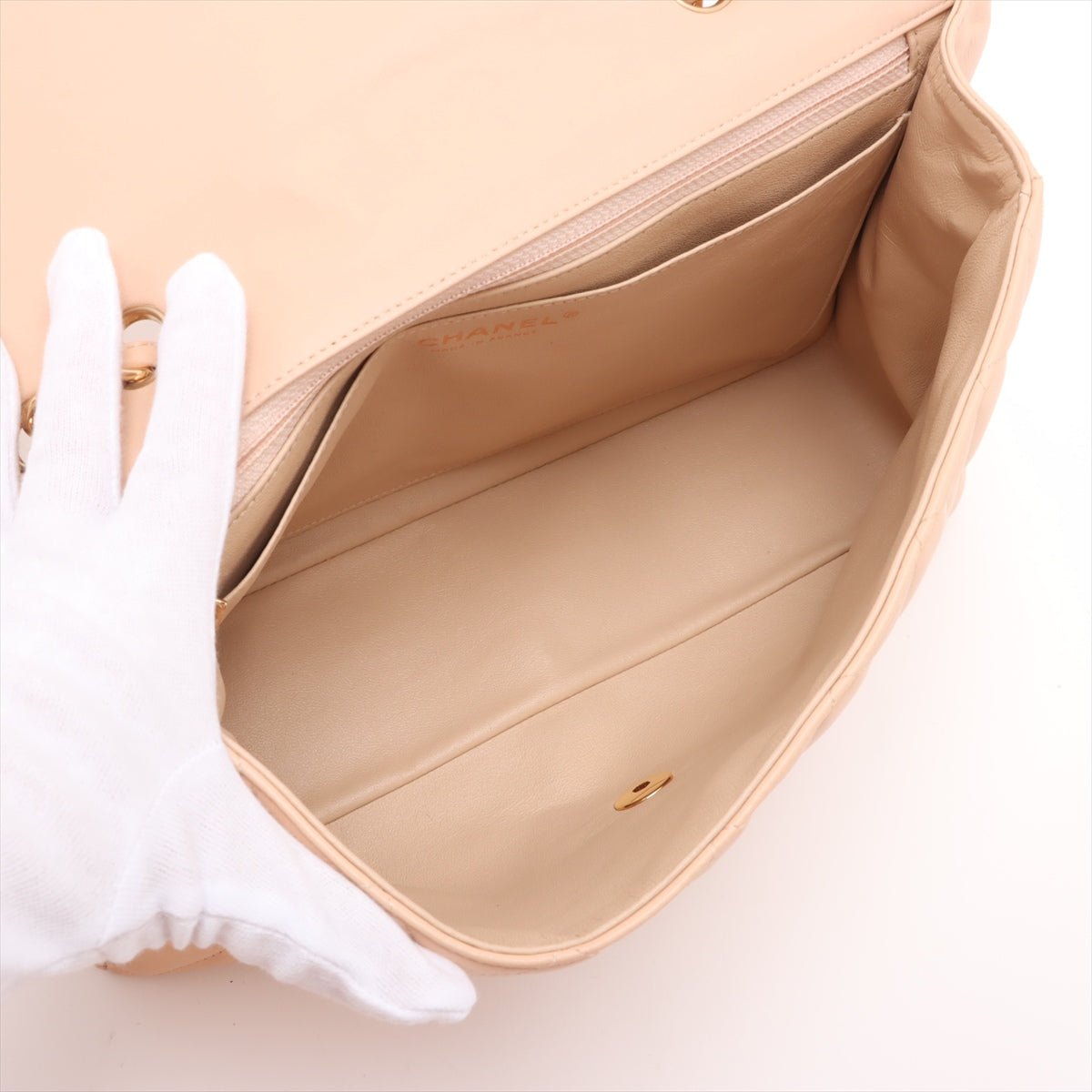 Second hand Chanel Classic Double Flap Jumbo Lambskin Leather Matelassè Handbag Beige - Tabita Bags