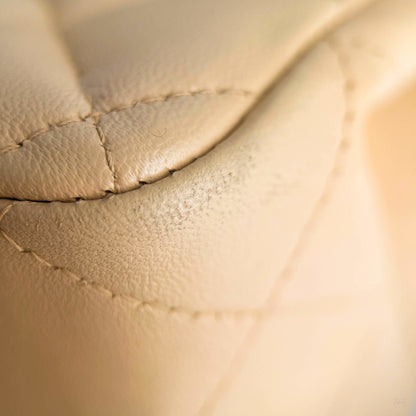 Second hand Chanel Classic Double Flap Jumbo Lambskin Leather Matelassè Handbag Beige - Tabita Bags