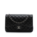 Second hand Chanel Classic Double Flap Jumbo Lambskin Leather Matelassè Handbag Black - Tabita Bags