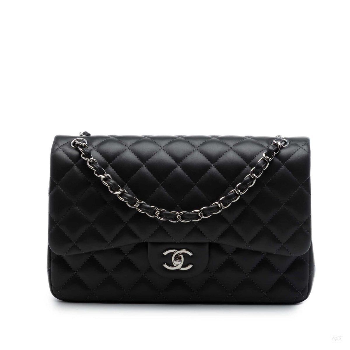 Second hand Chanel Classic Double Flap Jumbo Lambskin Leather Matelassè Handbag Black - Tabita Bags