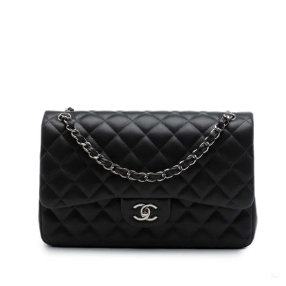 Second hand Chanel Classic Double Flap Jumbo Lambskin Leather Matelassè Handbag Black - Tabita Bags