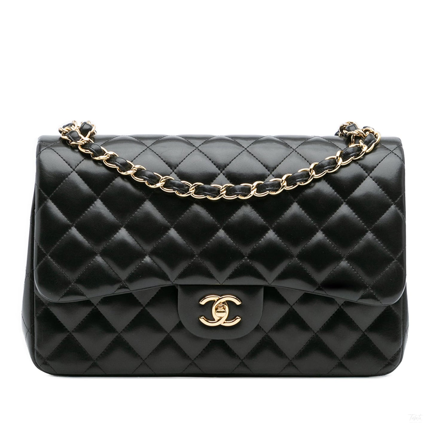 Second hand Chanel Classic Double Flap Jumbo Lambskin Leather Matelassè Handbag Black - Tabita Bags