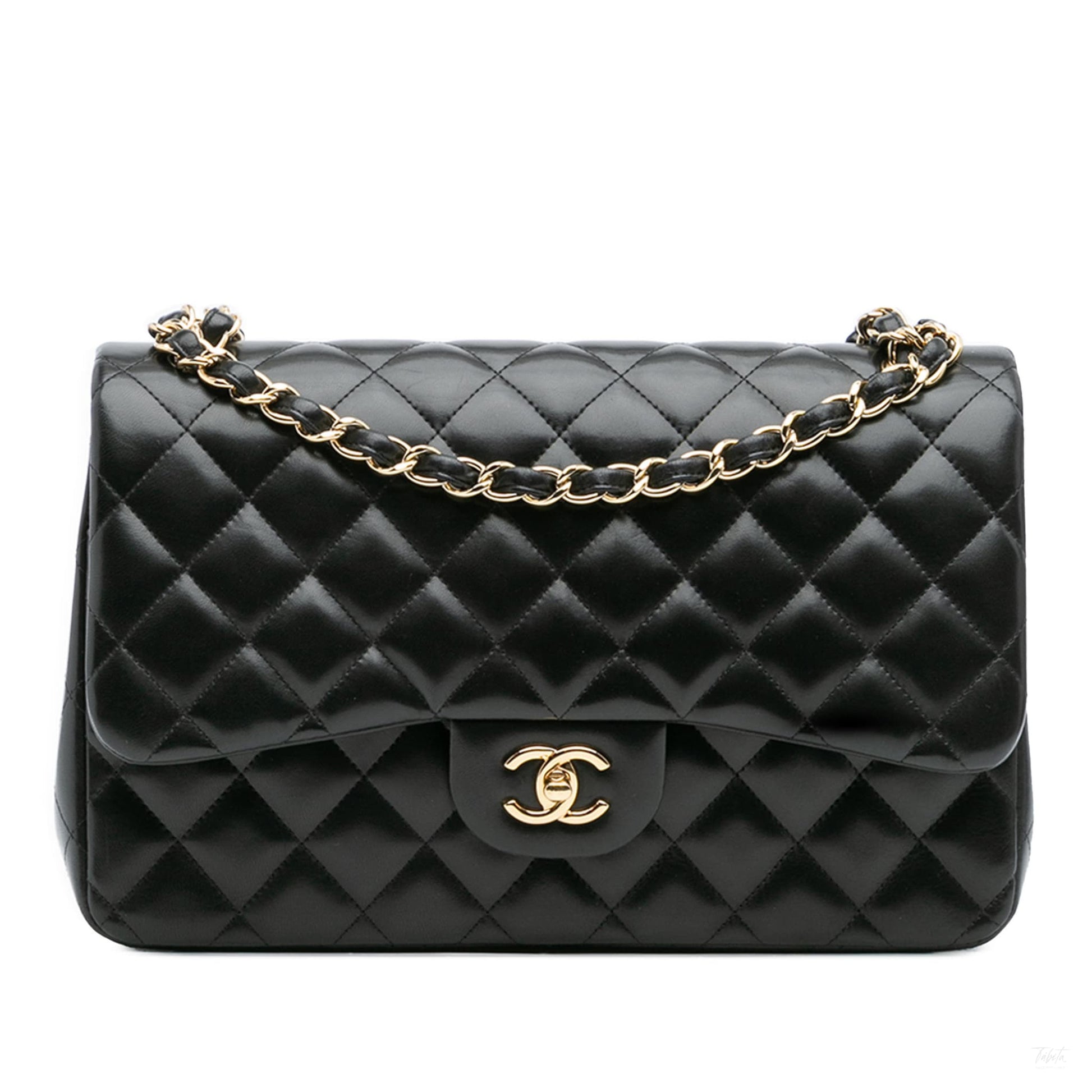 Second hand Chanel Classic Double Flap Jumbo Lambskin Leather Matelassè Handbag Black - Tabita Bags