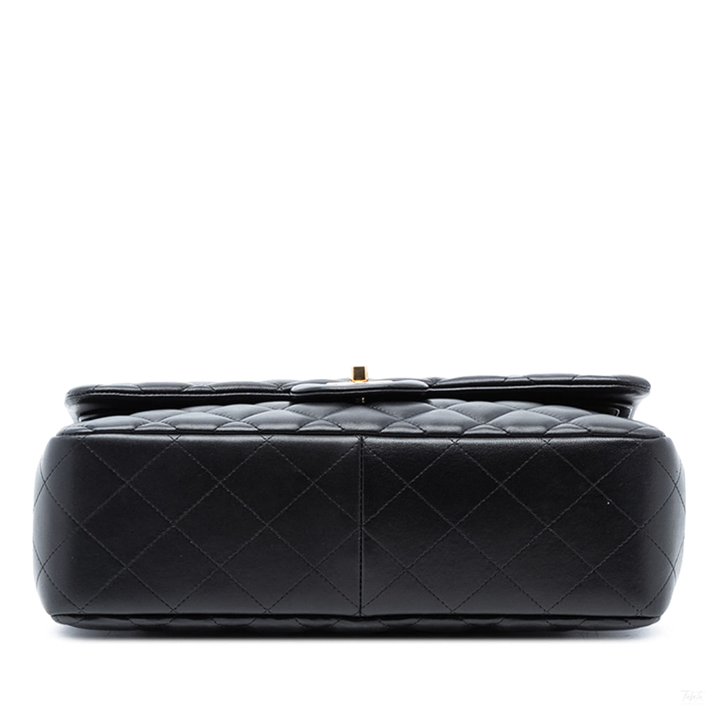 Second hand Chanel Classic Double Flap Jumbo Lambskin Leather Matelassè Handbag Black - Tabita Bags