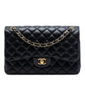 Second hand Chanel Classic Double Flap Jumbo Lambskin Leather Matelassè Handbag Black - Tabita Bags