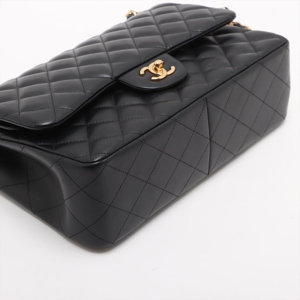 Second hand Chanel Classic Double Flap Jumbo Lambskin Leather Matelassè Handbag Black - Tabita Bags
