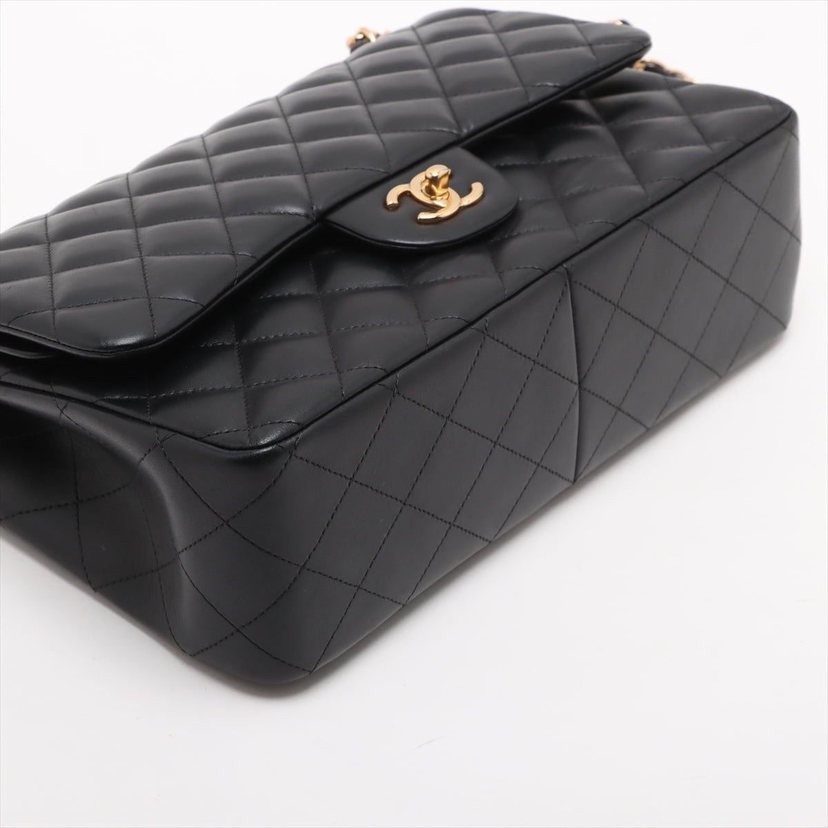 Second hand Chanel Classic Double Flap Jumbo Lambskin Leather Matelassè Handbag Black - Tabita Bags